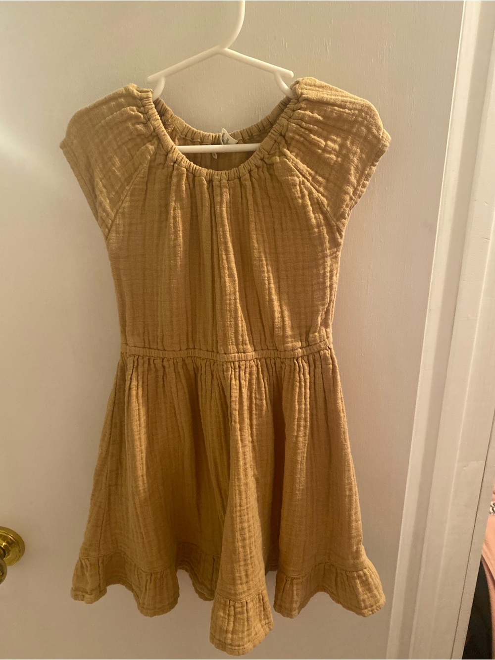Girls' Lightweight Khaki  Cotton Dress with Ruffle Hem